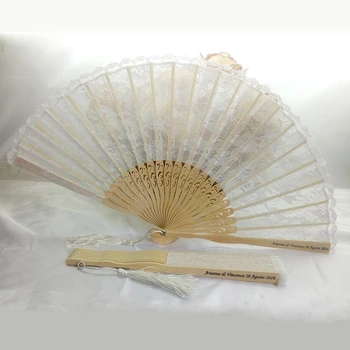 Folk Style Wedding Favor Custom Printed Logo Folding Bamboo Lace Folk Style Wedding Favor Custom Printed Logo Folding Bamboo Lace Hand Fan White