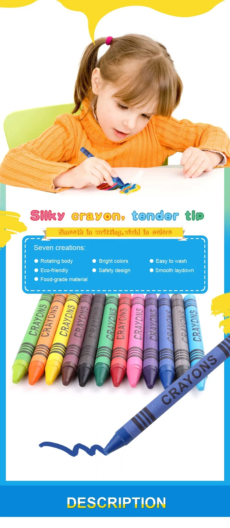 Wholesale Hexagon Round Crayons/wax Crayons For Kids/crayon Supplier