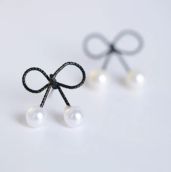 Pretty Cute Black Bow Pearl Stud Earrings S Pretty Cute Black Bow Pearl Stud Earrings S Latest Whole