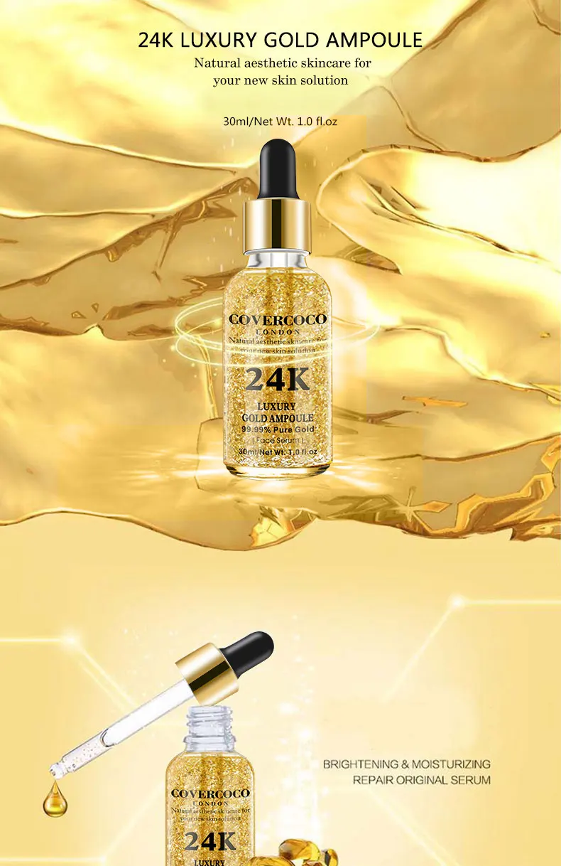 Covercoco Essential Oil Lightening 24k Gold Facial Serum Whitening Skin ...