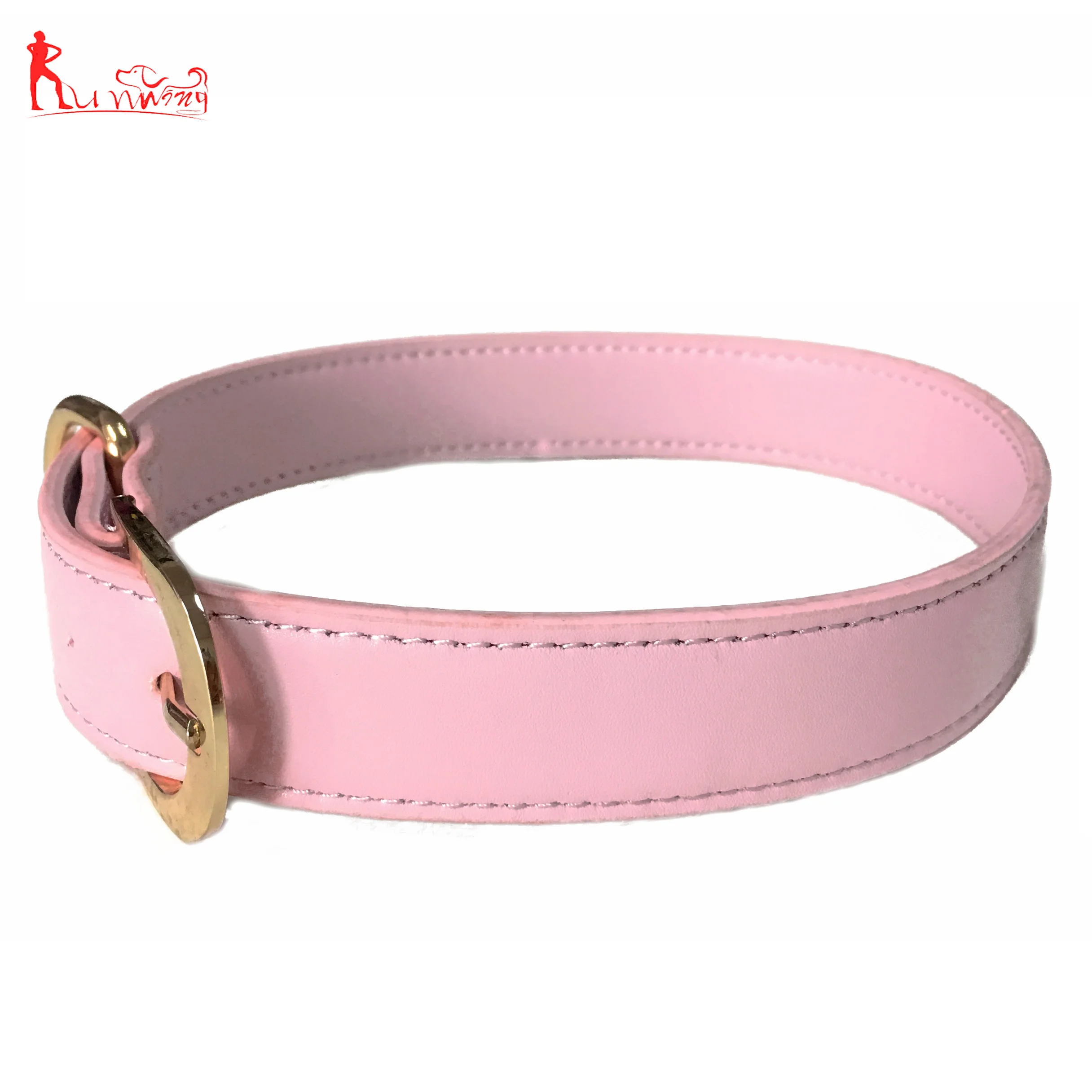 Custom Soft Pink Leather Dog Collar,Adjustable Golden Metal Clip For