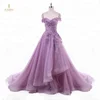 Fantasy Off the shoulder sweetheart neck gathered bodice with lace appliques asymmetrical hem lilac evening dresses