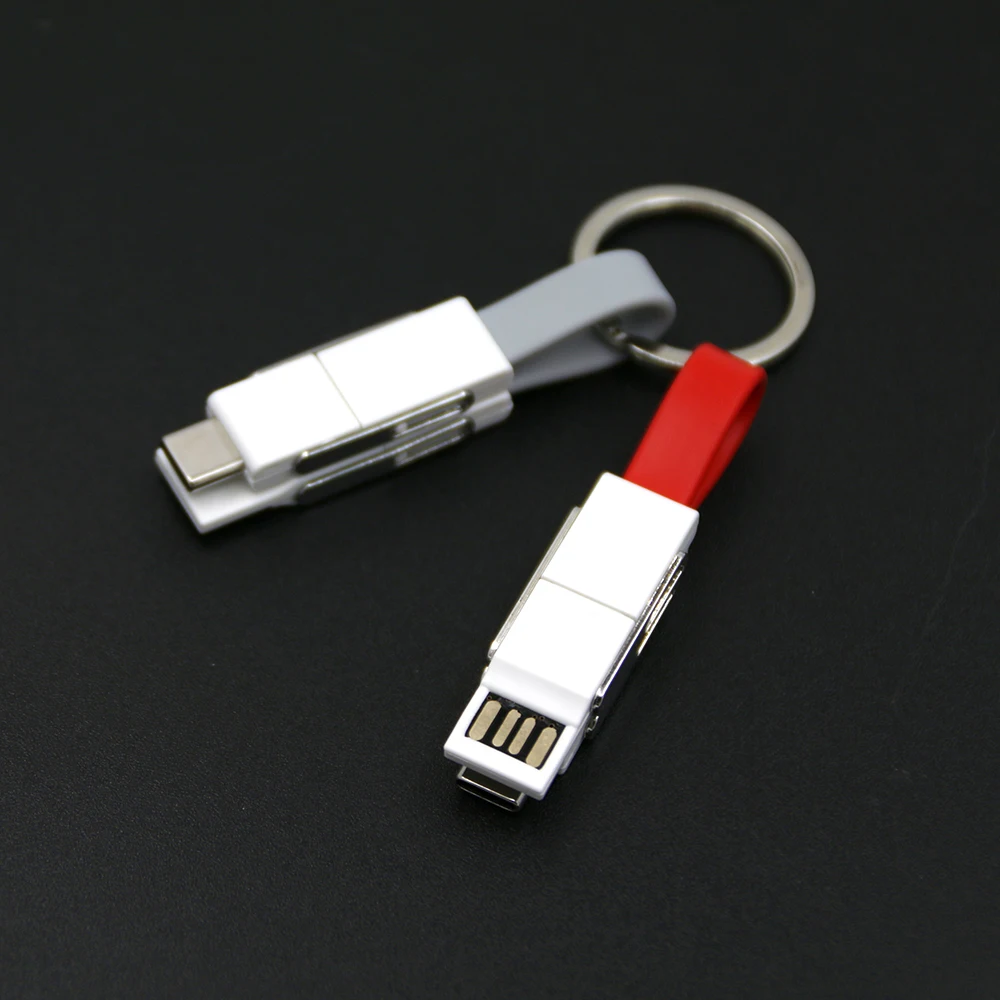 2019 new design gift 4 in 1 keychain usb data charging charger cable for all phones, with OTG usb-c to charger for iphone 8 pin