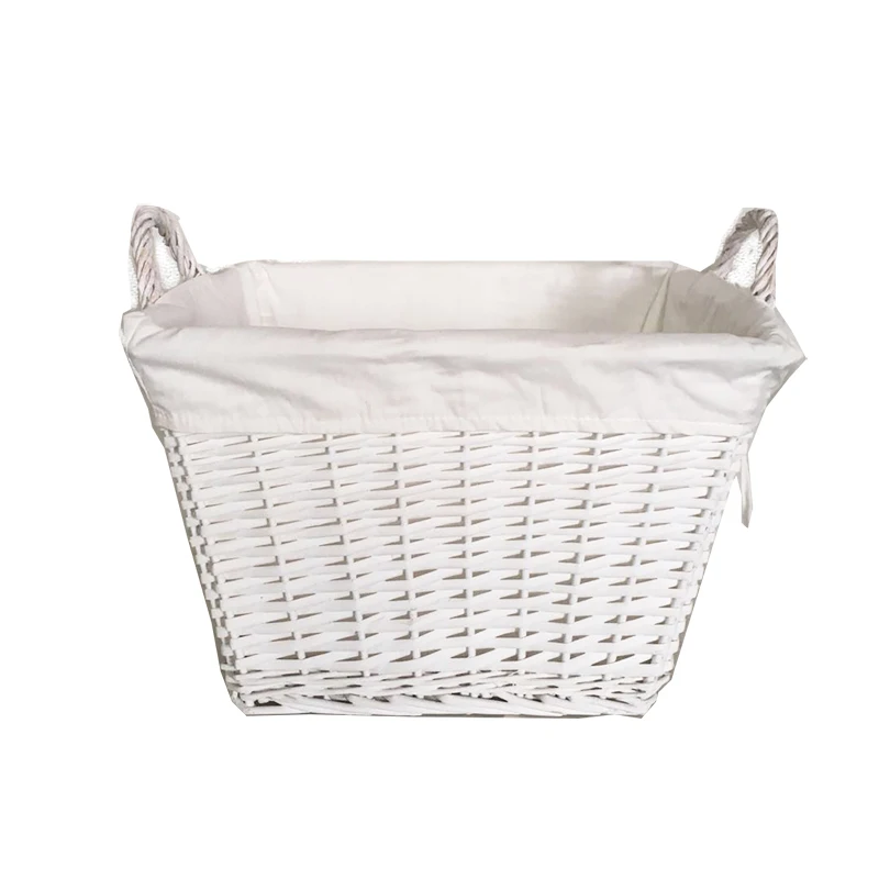 White Wicker Handwoven Storage Basket With Handle Lining For Organizer