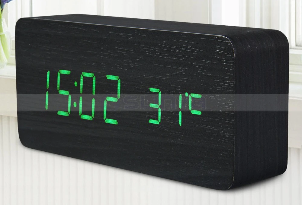 LED Réveil Horloge/Thermomètre Numérique Cube en Bois Pour Cadeau D'Anniversaire 