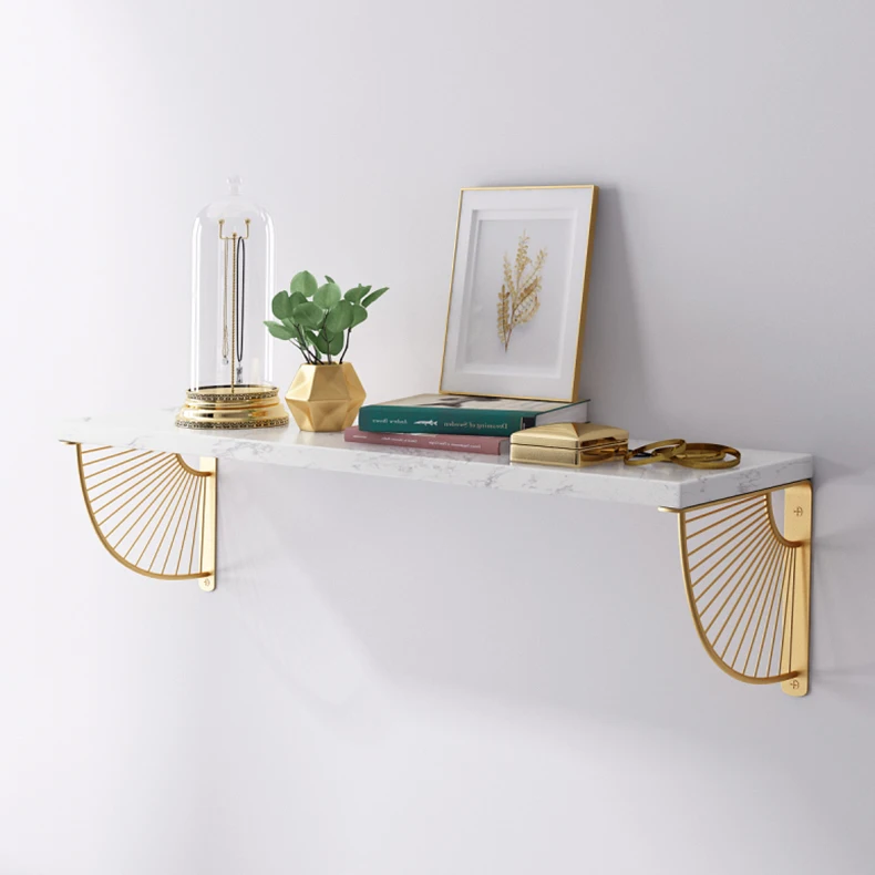 Hot sale home decoration marble shelf wall display storage metal shelves for collectibles