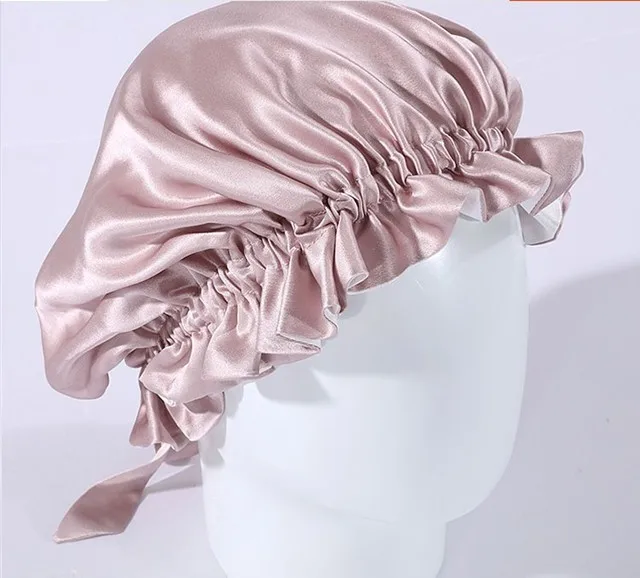 100% Silk Pink Sleeping Cap For Long Hair Bonnet - Buy 100% Silk Pink ...