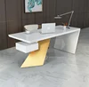 Standard Size Office Desk Stone Material White Body Gold Foot Color Tailored Shape