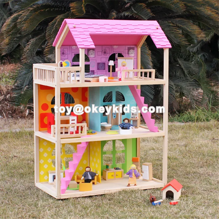 wooden doll house pink