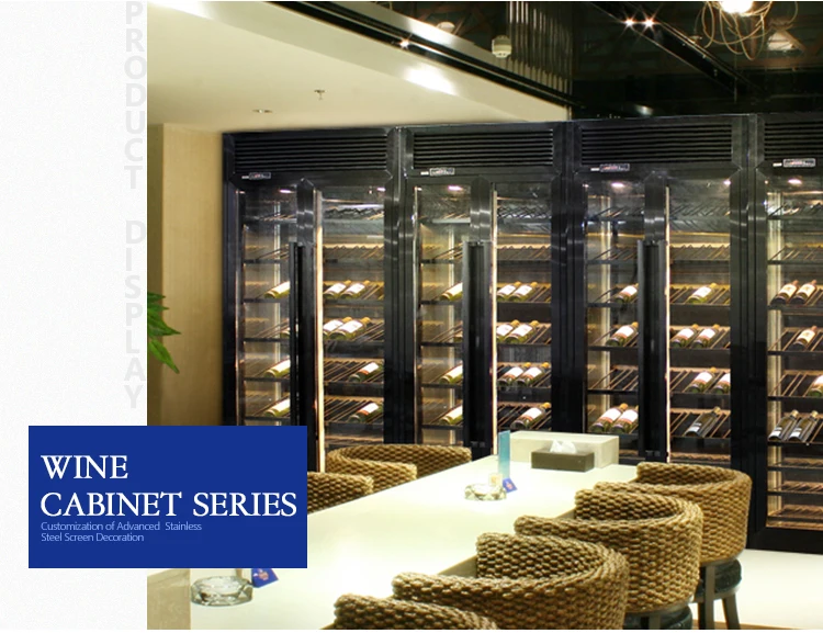 commercial cooling stainless steel display cabinets with lights luxury wall large wine whiskey display cabinet