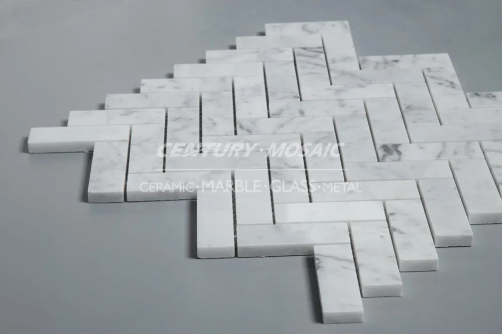 Herringbone Polished Carrara White Marble Mosaic Floor Tile (3)