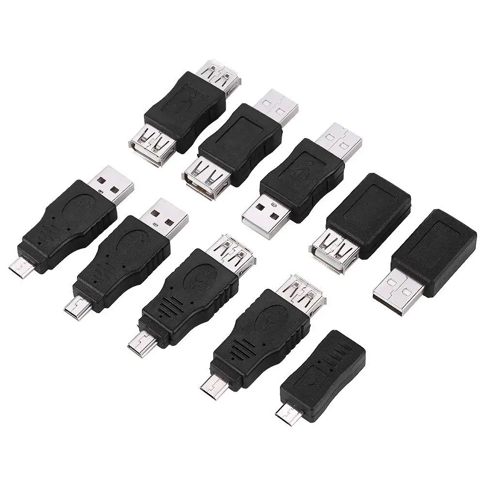 Richer-R USB 2.0 Adapter, Pack of 10 Multiple USB2.0 Adapters Micro/Mini Male Female Converters Connectors Applicable to Common Mobile Hard Drives, Laptop Computers(10 Pack)