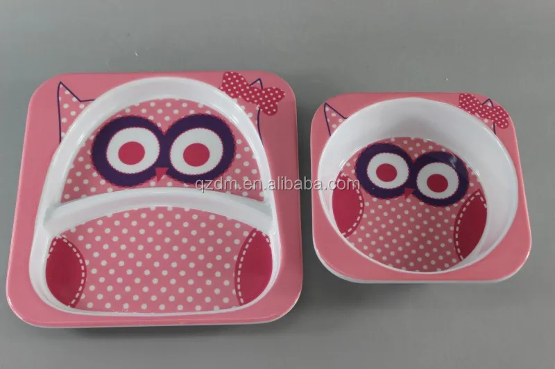 2PCS Square100% melamine kid's dinner set , Baby dinnerware