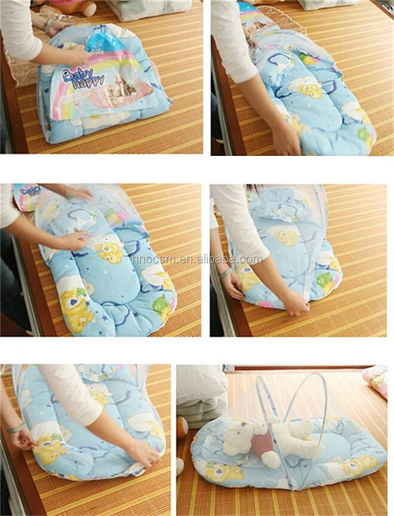 baby mattress with mosquito net and pillow