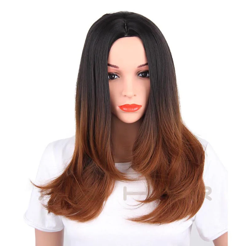 Aisi Hair Long Natural Straight Hair Wig Synthetic Black To Brown