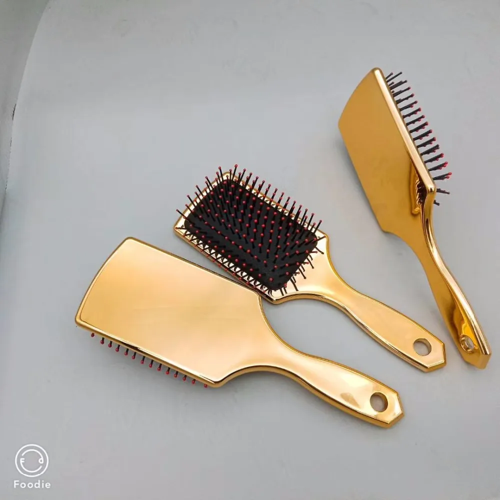 Yaeshii Uv Electroplate Plastic Hair Brush Gold Hairbrush Massage Comb