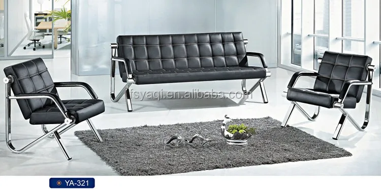 Popular Modern 5 Seaters Leisure Black Leather Office Sofa Ya 321