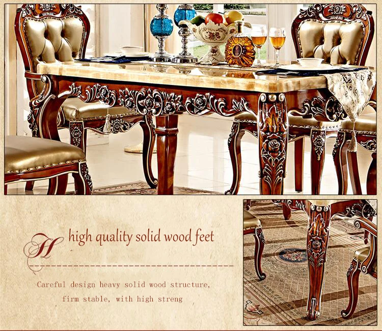 Antique Style Italian Dining Table, 100% Solid Wood Italy Style Luxury Dining Table Set pfy2000