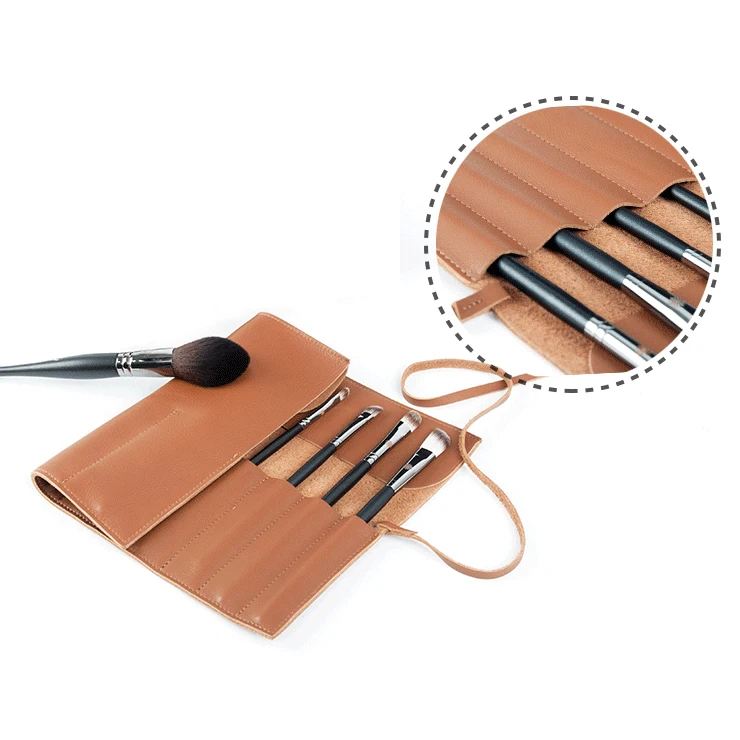 Custom Genuine Leather Professional Makeup Brush Pouch Roll Up Cosmetic