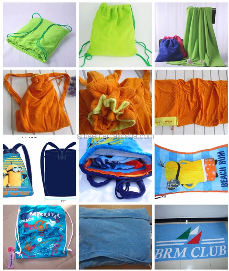 Custom Designs Factory Supply New Designs Printed 100cotton Folding Beach Towel With Back Bag