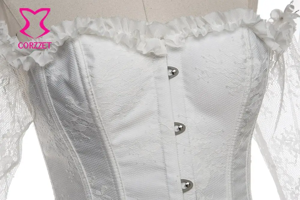 Corzzet Victorian White Ruffle Off Shoulder Lace Corsets And Bustiers