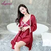 wholesalesee see through nightgown mature women sexy fancy elegant long Satin silk womens babydoll set nightgowns