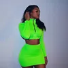 Neon Green Orange High Street Matching Sets Clothes Women Zippers Skinny Pullovers Stretch Fabric Club Pencil Mini Skirts