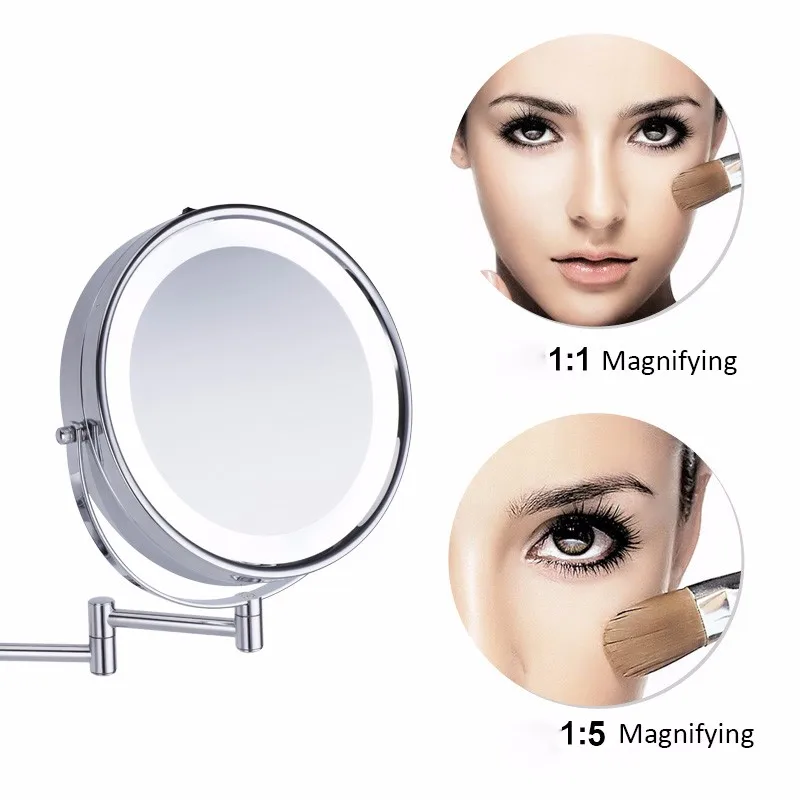 360 Degree Vanity Mirror Wall Mounted Magnifying Chrome Frame Folding