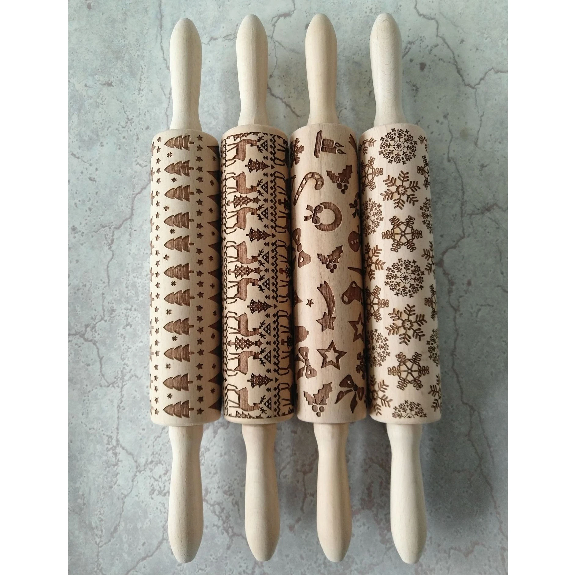
Amazon Christmas Rolling Pin Engraved Carved Wood Non-Stick Bakeware Fondant Rolling Pin Pastry Tools 