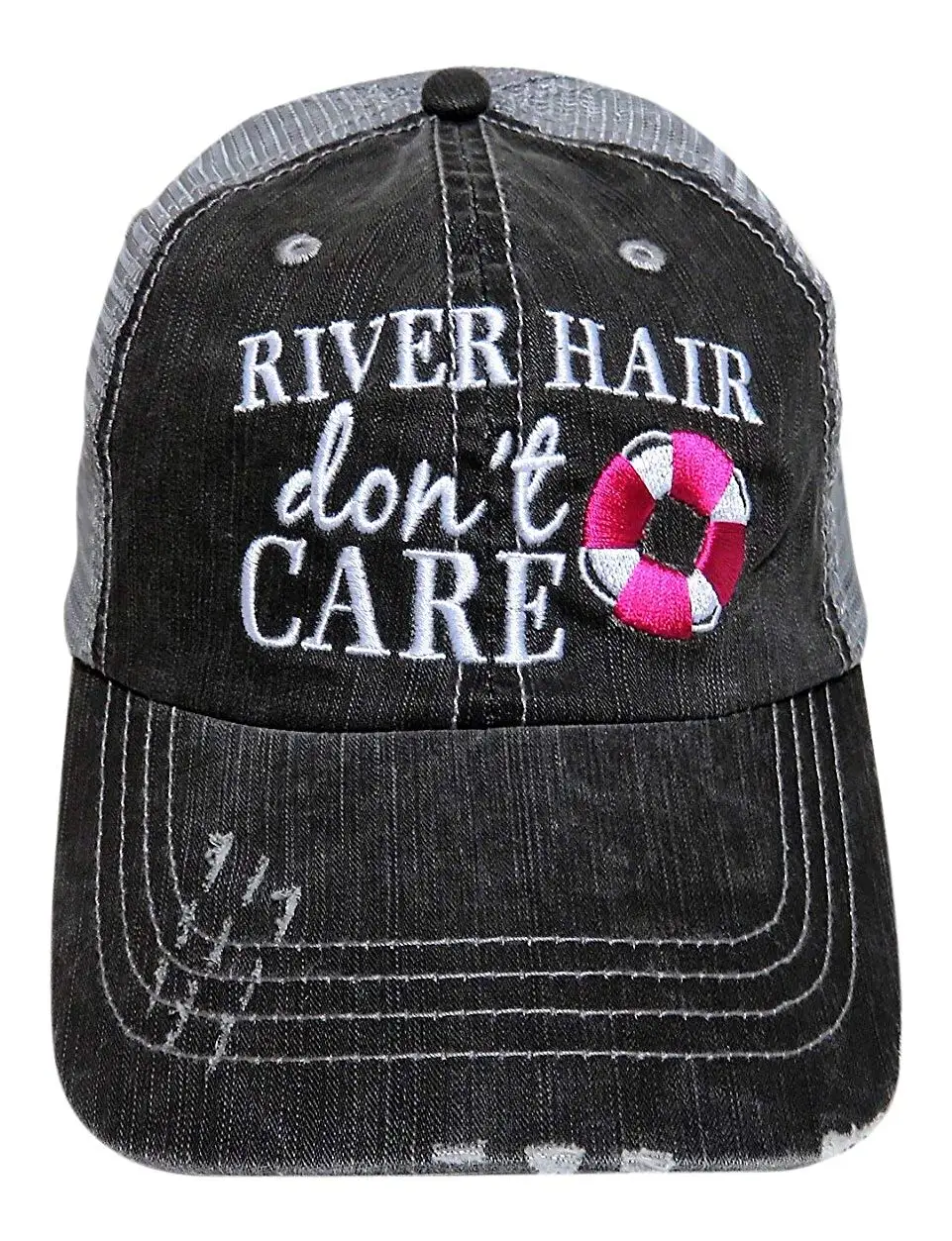 Embroidered "River Hair Don't Care" Grey Trucker Cap Fashion