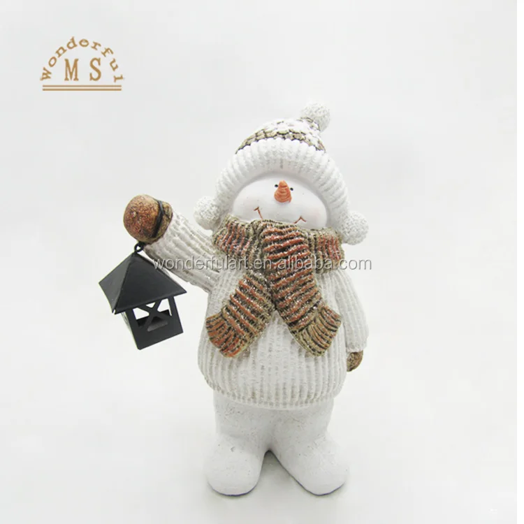Christmas decoration supplies made in China resin outdoor snowman with led light metal lantern