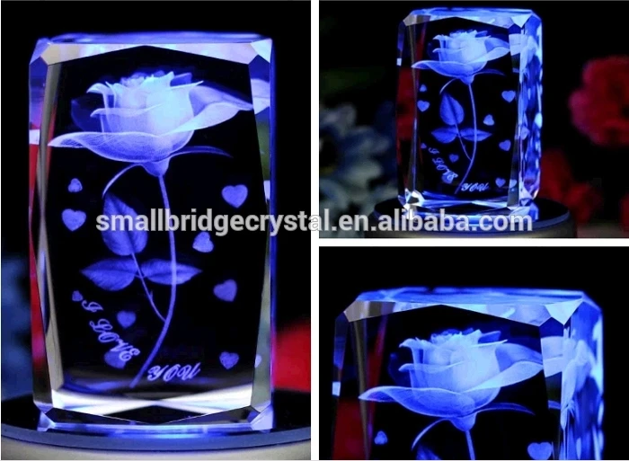 2019 Promotie 3d Laser Kristal Geschenk Glazen Kubus Rozen Bloemen Voor Huwelijksgeschenken