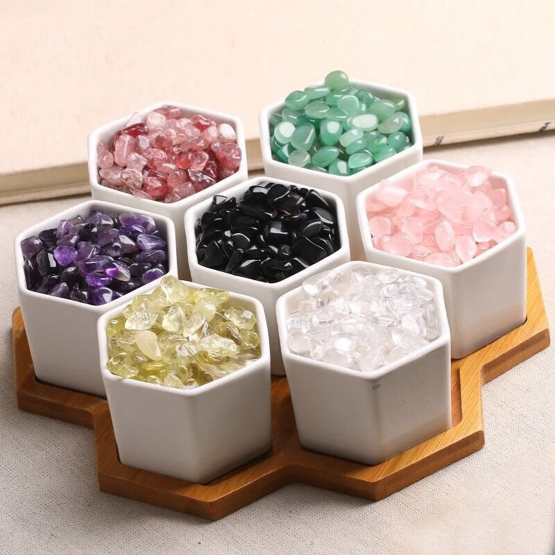 Natural Crystal Infused Glass Drink Water Bottle Bamboo Lid Gemstone