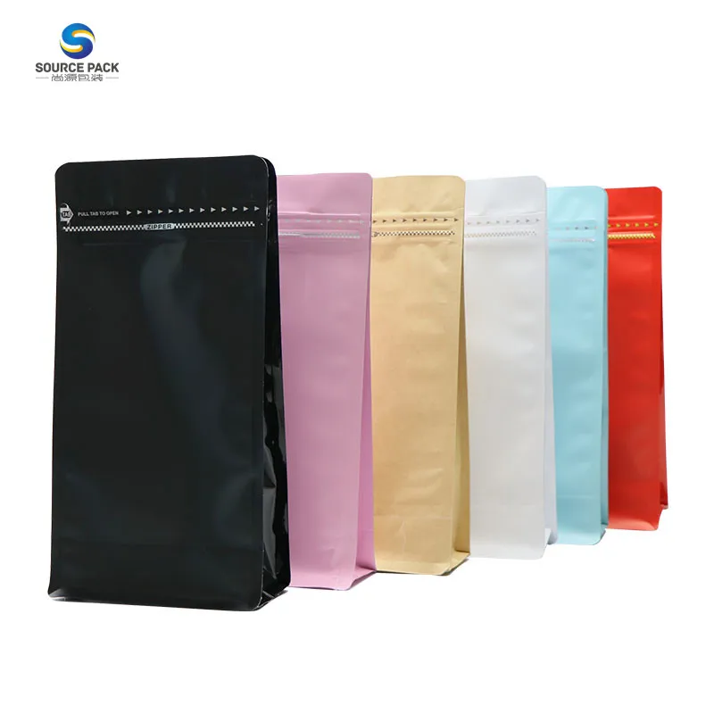 500g Wholesale Custom Printed Black Side Gusset Stand Up Pouch With Valve Zipper Flat Block