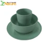Good Selling 3 Piece BPA Free Unbreakable Round Bamboo Fiber Kids Dinner Tableware Set
