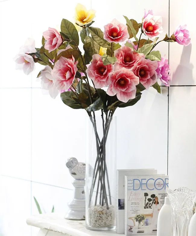 Magnolia Decorative Artificial Table Flowers Real Touch Rubber Home& Wedding Decorative Flowers