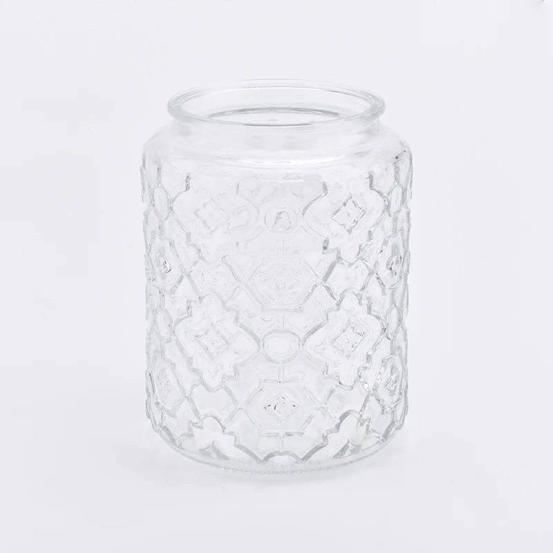 Wholesale glass candle jars embossed candle holders home decoration
