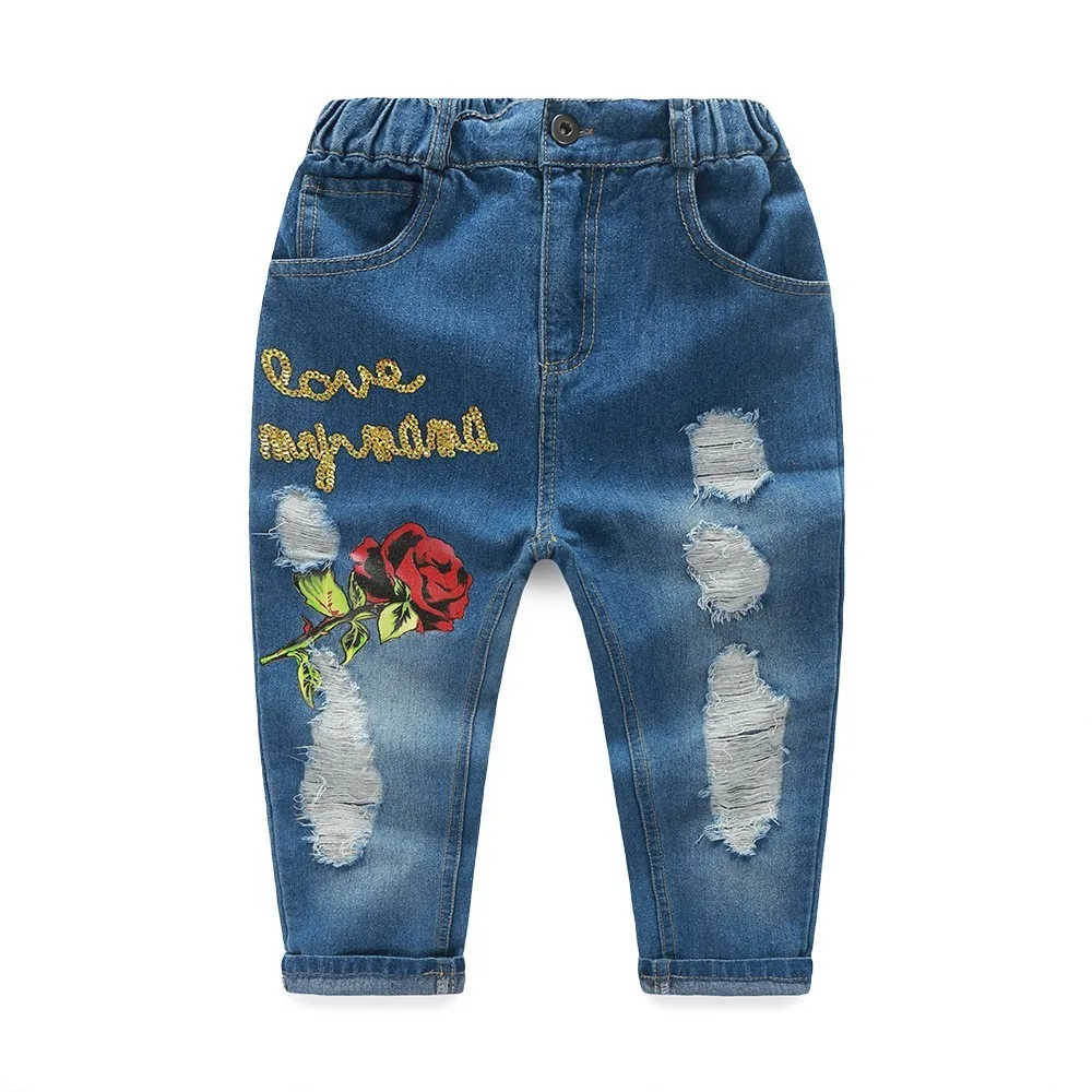 3pcs Kids Baby Girls rose Outfits coat T shirt Denim Pants Clothes set 