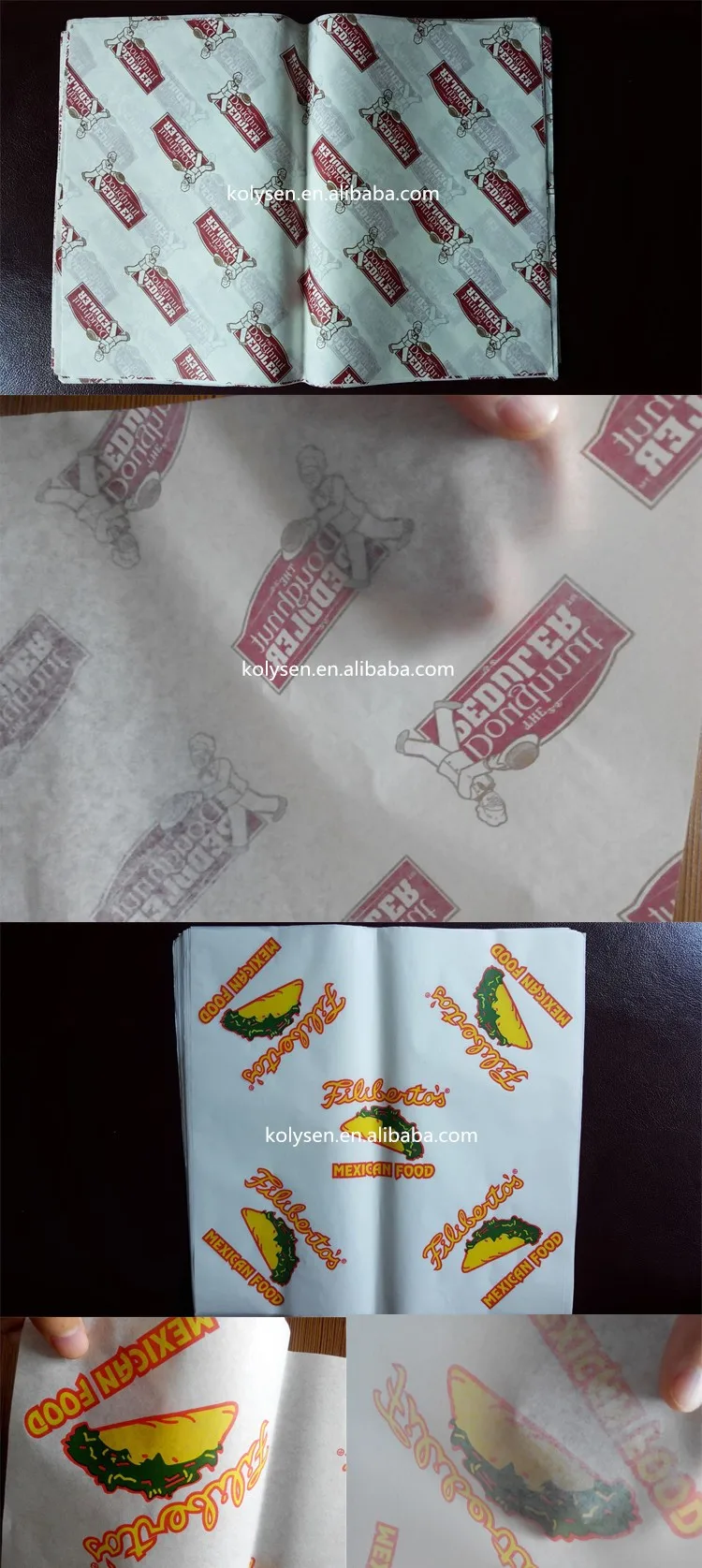 Taco and burrito grease proof wrapping paper