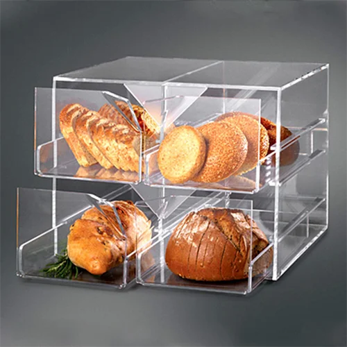 Four Drawers Clear Acrylic Bakery Display Case Lucite Bread Storage Box