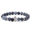 8JYS-074 8mm Blue Matt Agate Natural Stones Human Head Shape Alloy Beads Bracelet