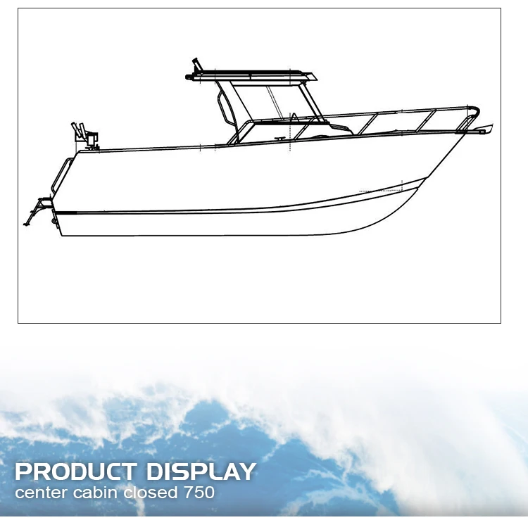 7.5m 24.5ft plate hull aluminum center cabin fishing boat with closed hardtop