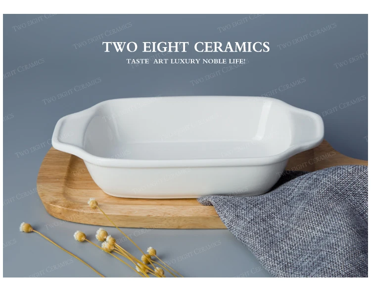 465ml White Color Porcelain Rect Ceramic Chinese Soup Bowls enamel baking tray