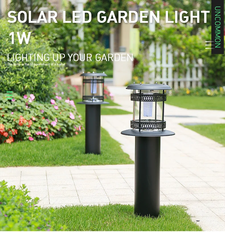 60CM 80CM Height 1W Iron Waterproof Solar Lawn Lamp Outdoor Solar Led Garden Bollard Light