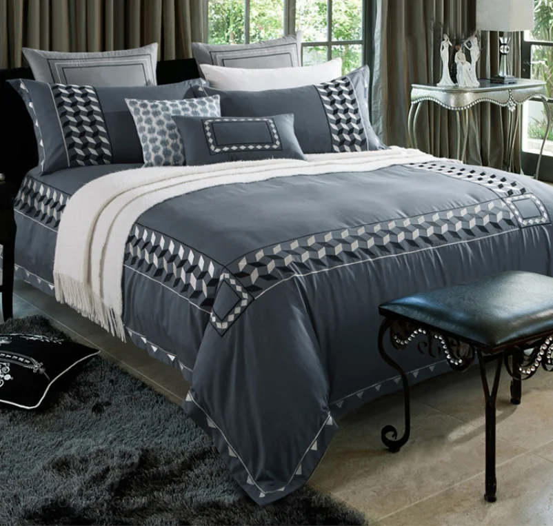 Super King Size With Cotton Comforter Set Duvet Cover,Pintuck Block