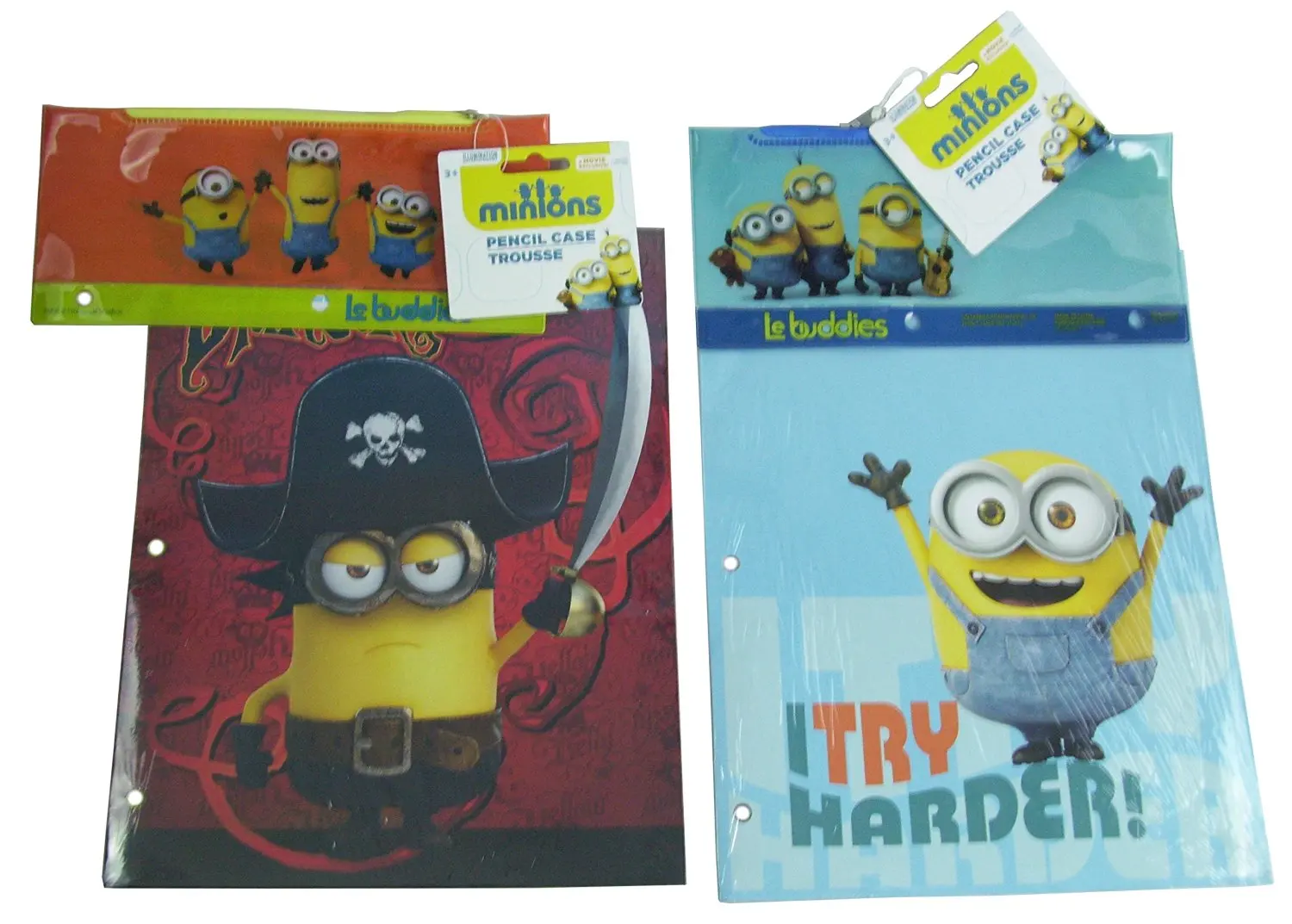 Despicable Me Minions School Supply Bundle - Folders, Notebook, Pencil Case and Pencils - 6 Piece Set (Black Notebook)