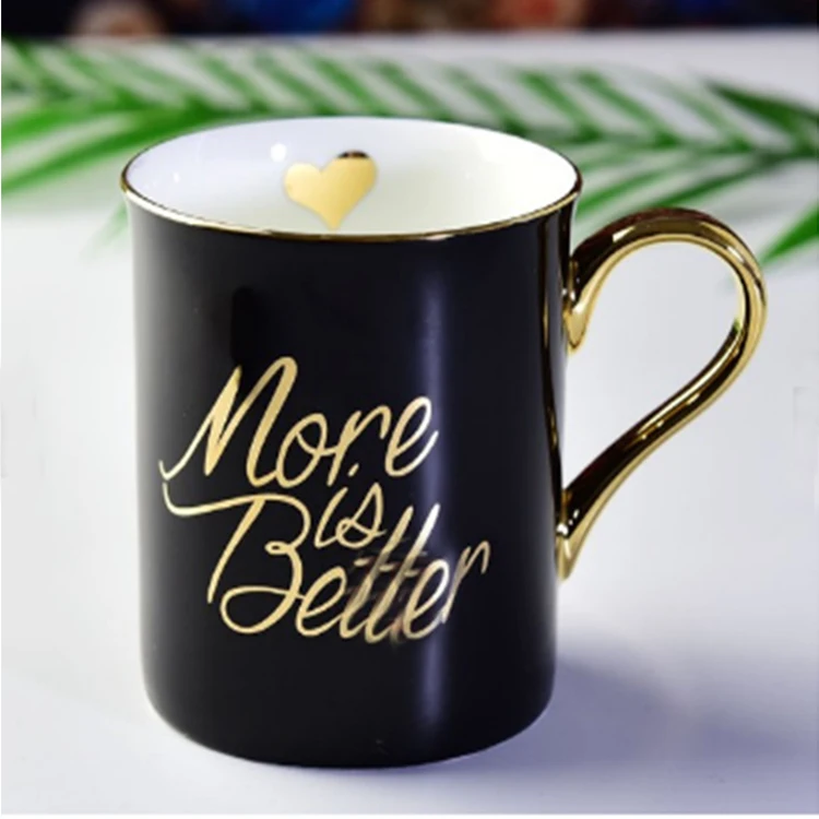 Golden Handle Ceramic Coffee Mugs 320ml Custom Logo Printing Mugs Trade
