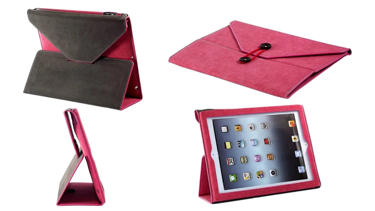 BTM Denim Envelope Jean Portfolio Case Cover Protector for Apple Ipad 2nd 2, 3, 4th 4 Generation Retina Display w/ Elastic Strap & Great Holder | Cute for the Girly Girl | Protective Durable Designer Stand | Cheap Price, Great Value - Raspberry