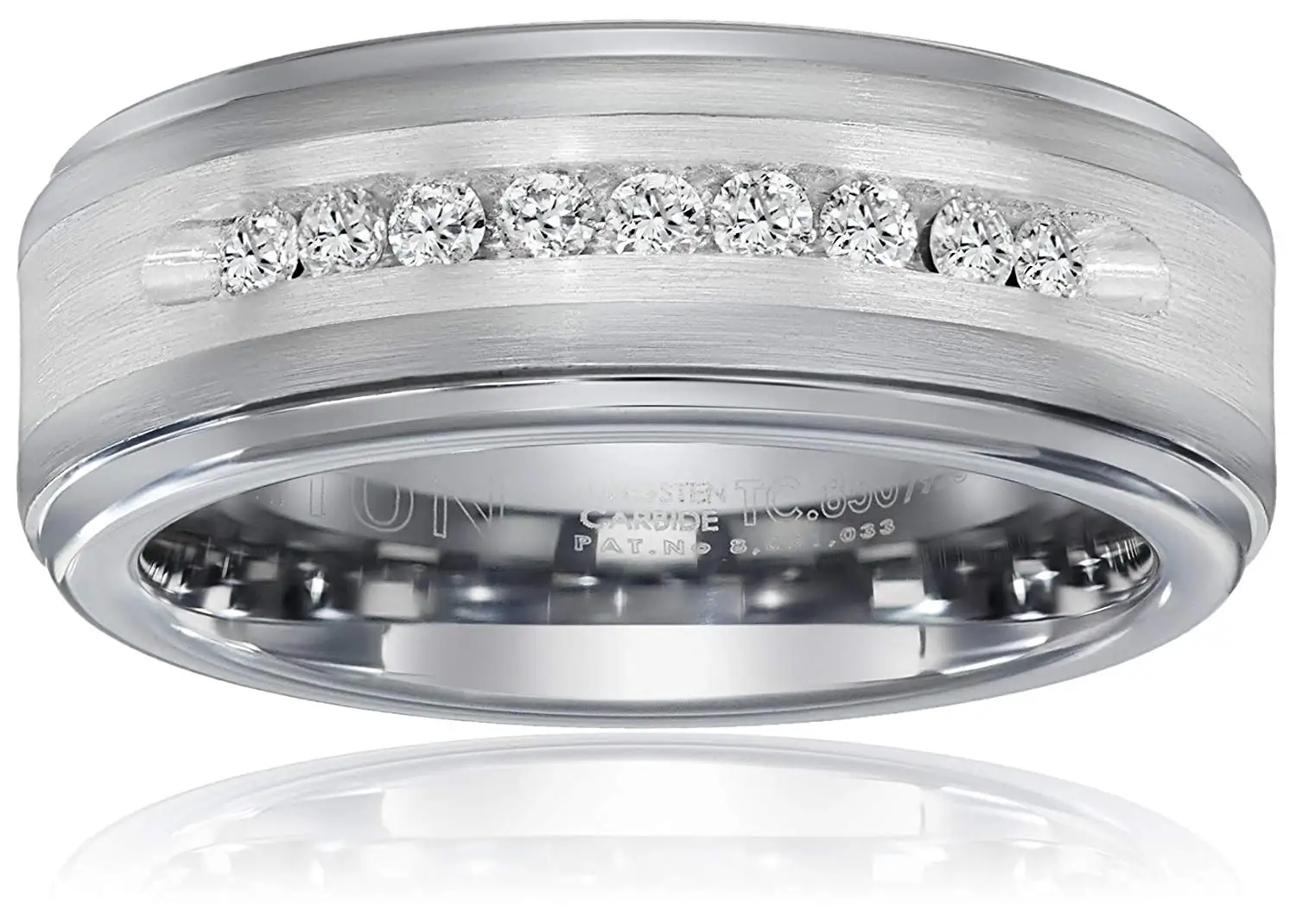 Triton Men's Tungsten and Silver 8mm Comfort-Fit Diamond Wedding Band (1/4cttw, I-J Color)
