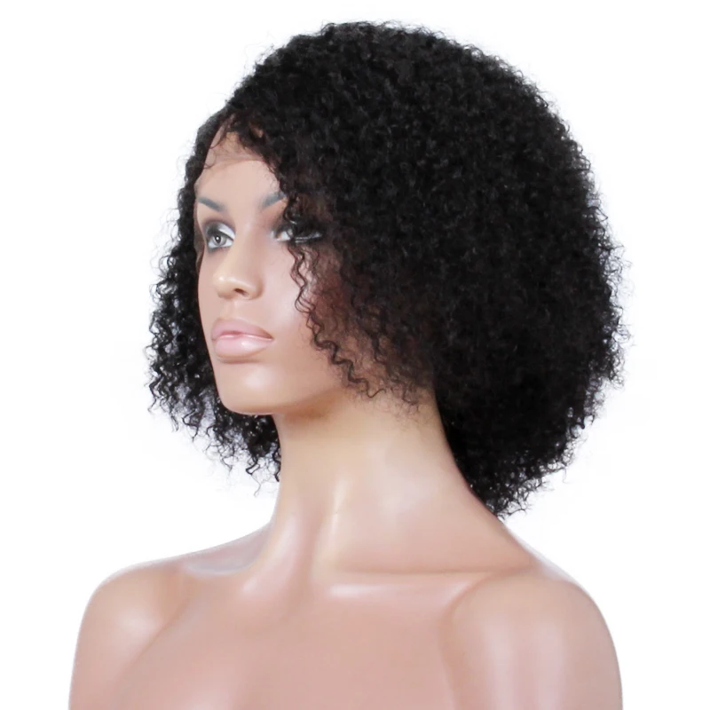 Premier Best Short Indian Remy Afro Kinky Curly Human Hair Lace Front Wig For Black Women